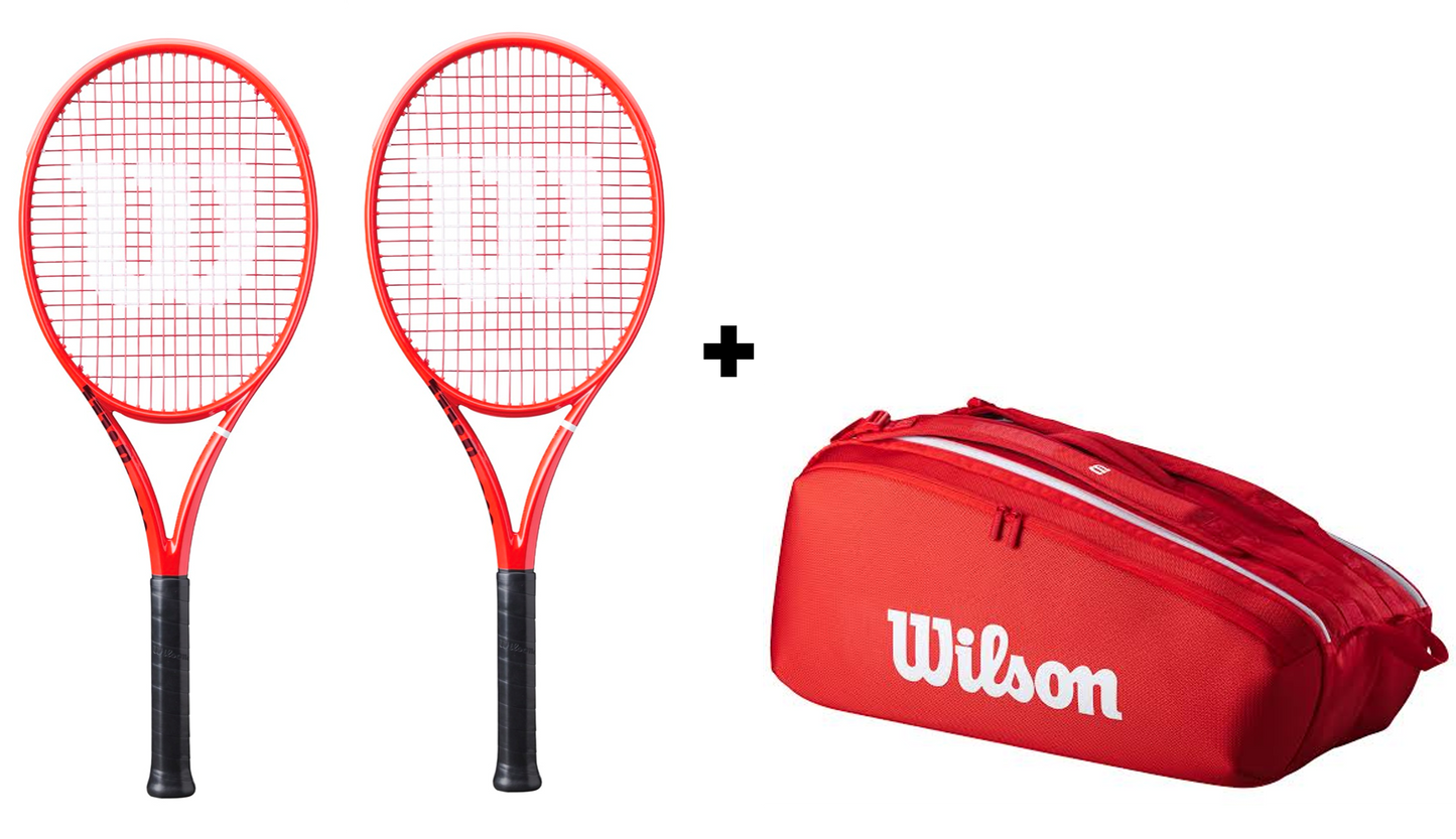 2x Wilson Defyer 100 V1 + gratis Super Tour 9PK 2025 Schlägertasche